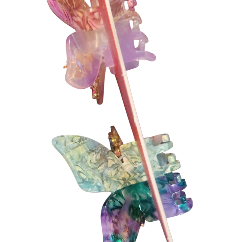 Piper K Rhinestone Butterfly Hair Clips Set - Picture 4 of 5